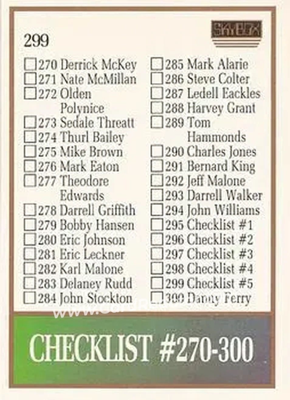 1990-91 SkyBox #299 - Card #299 - Back