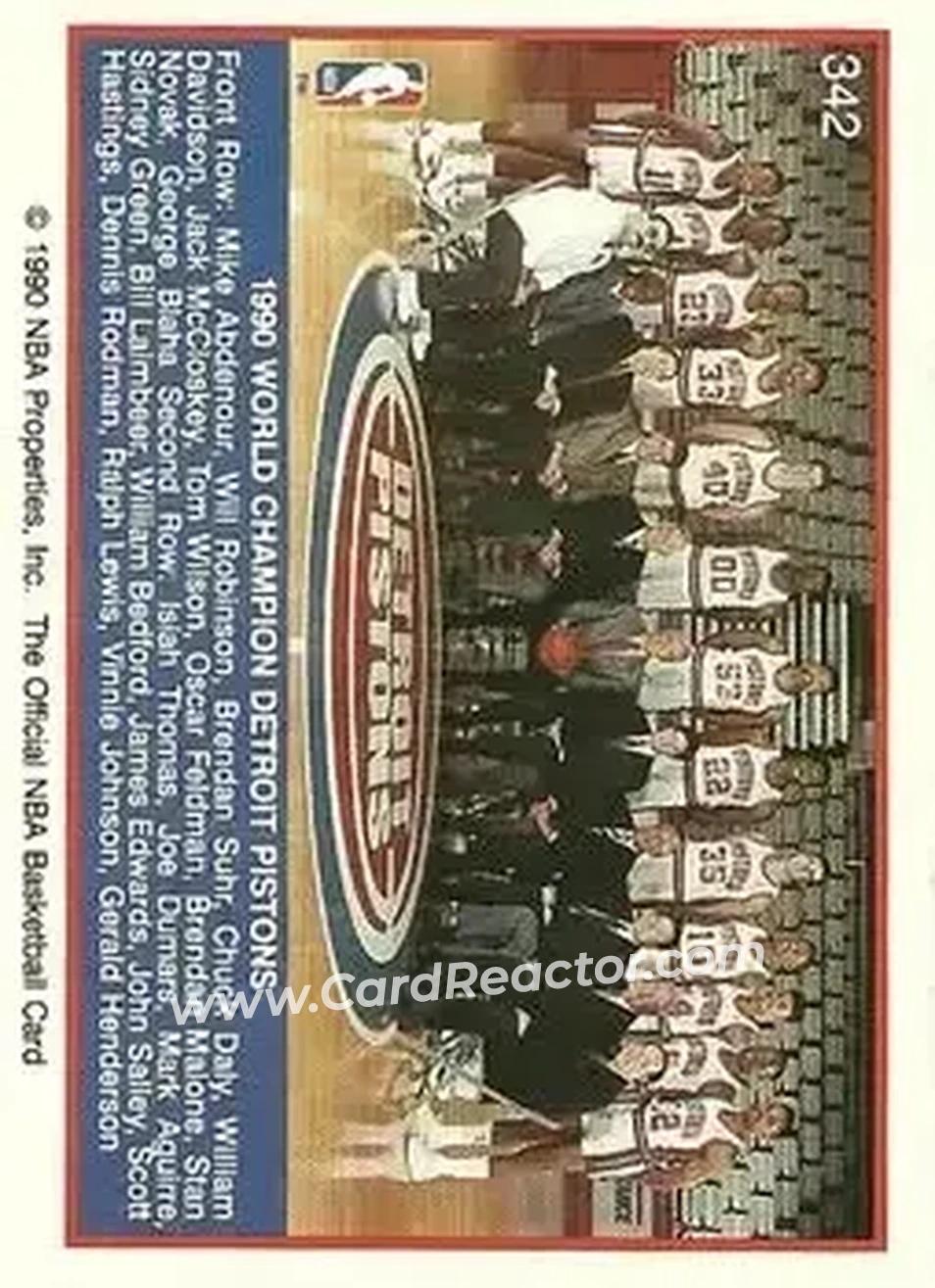 1990-91 Hoops #342 - Card #342 - Detroit Pistons - Back 1990-91 Hoops #342 - Card #342 - Detroit Pistons - Back