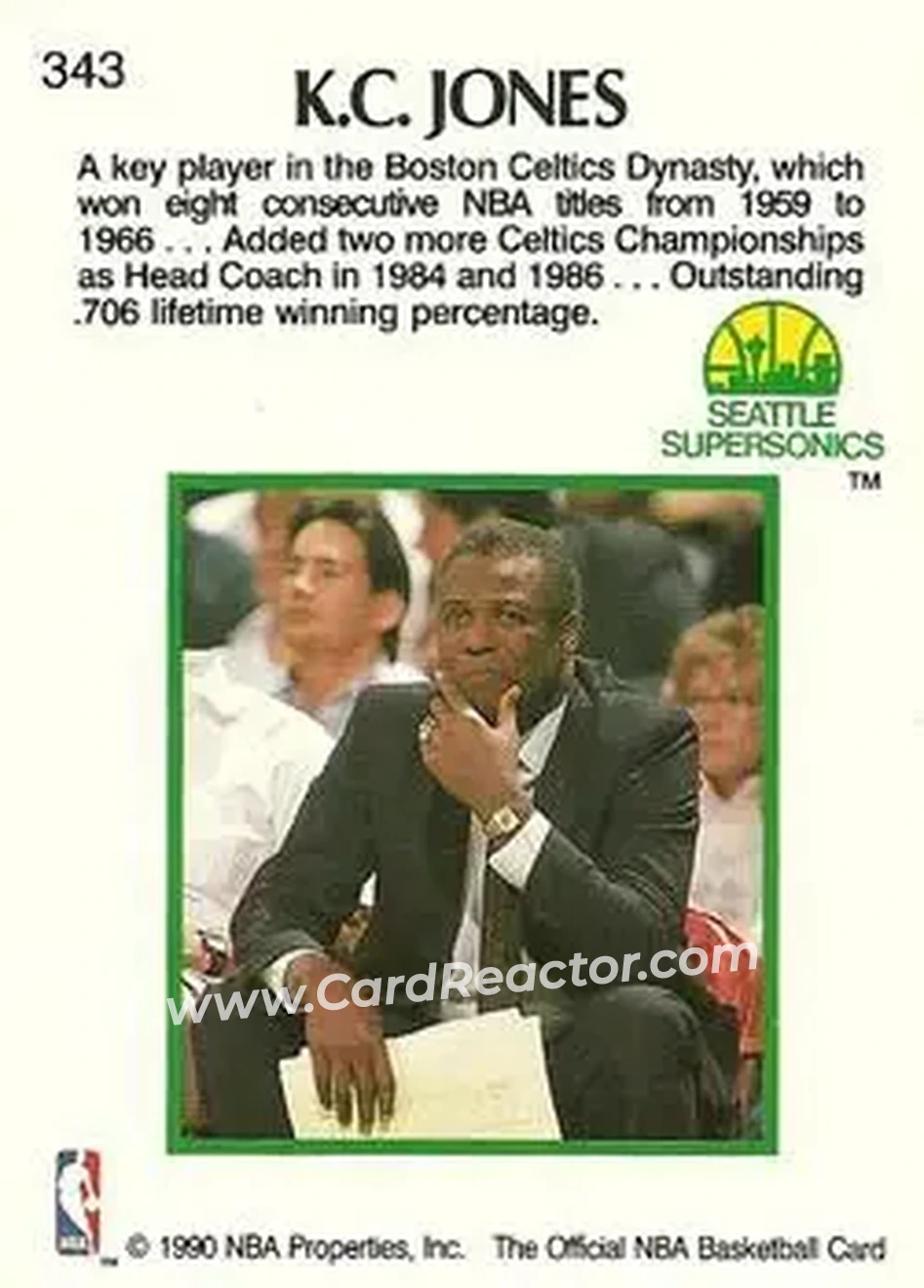 1990-91 Hoops #343 - K.C. Jones - Back
