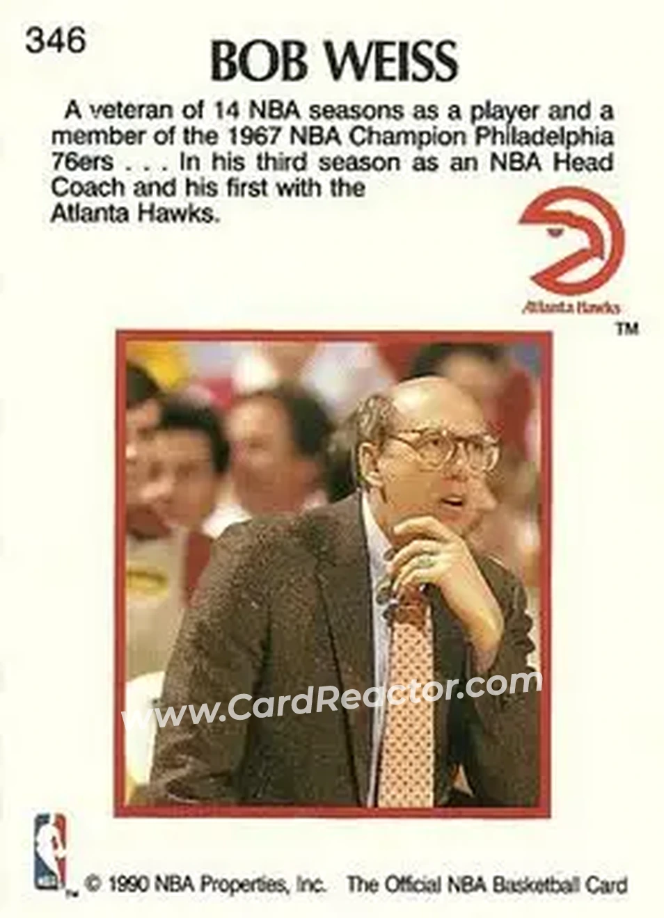 1990-91 Hoops #346 - Bob Weiss - Back