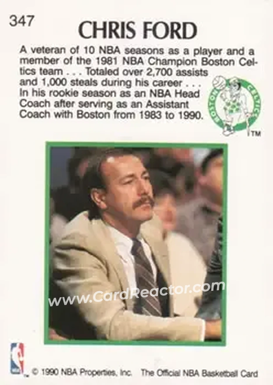 1990-91 Hoops #347 - Chris Ford - Boston Celtics - Back