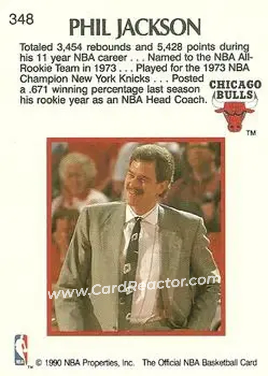 1990-91 Hoops #348 - Phil Jackson - Back