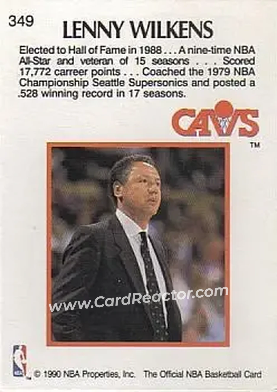 1990-91 Hoops #349 - Lenny Wilkens - Back 1990-91 Hoops #349 - Lenny Wilkens - Back