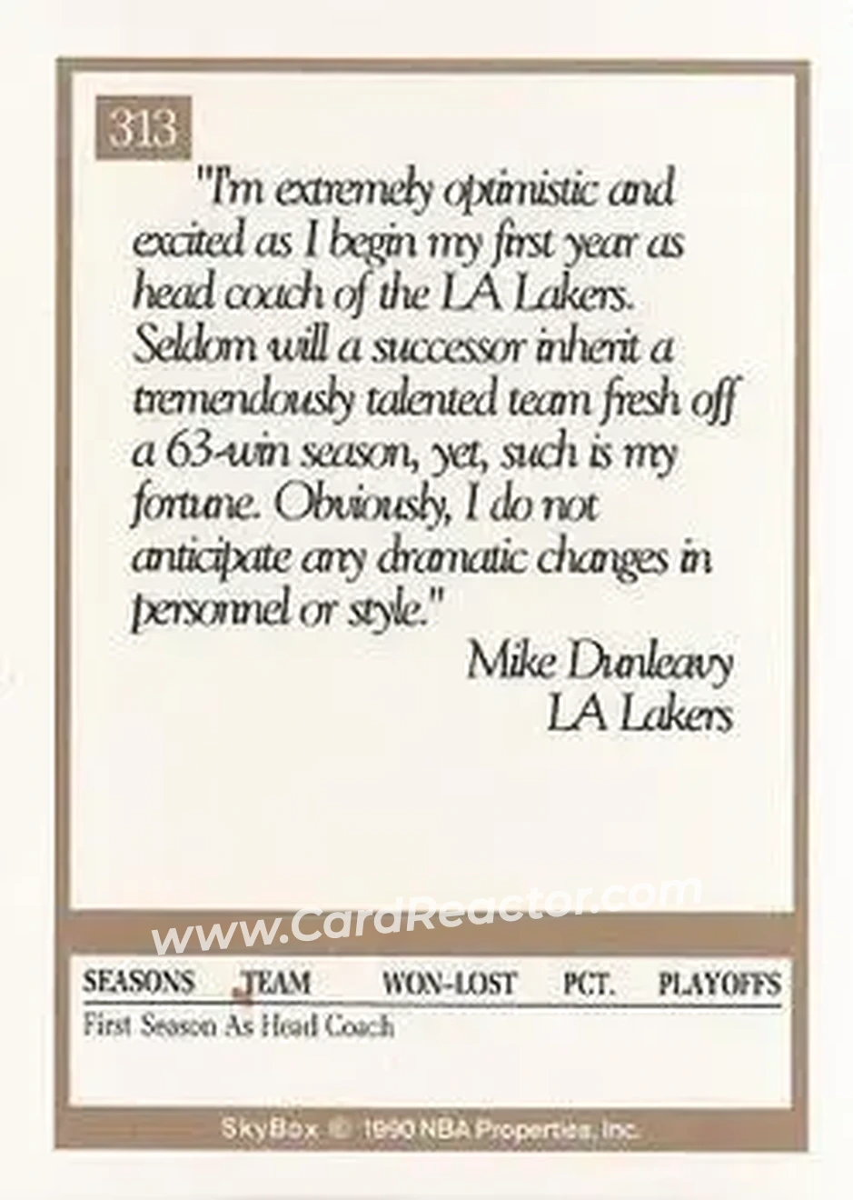 1990-91 SkyBox #313 - Mike Dunleavy - Los Angeles Lakers - Back 1990-91 SkyBox #313 - Mike Dunleavy - Los Angeles Lakers - Back