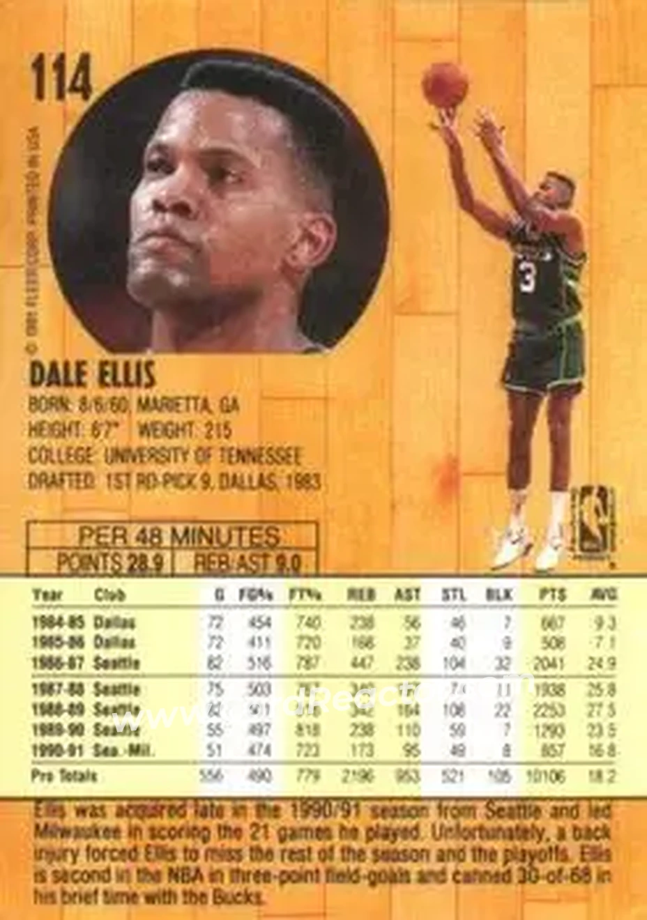 1991-92 Fleer #114 - Dale Ellis - Milwaukee Bucks - Back 1991-92 Fleer #114 - Dale Ellis - Milwaukee Bucks - Back
