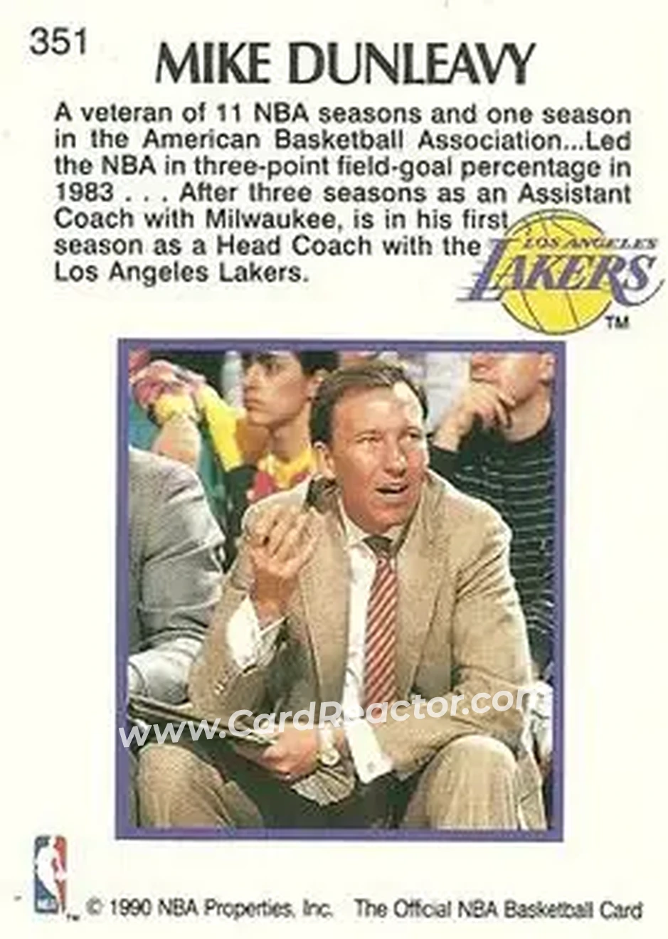 1990-91 Hoops #351 - Mike Dunleavy - Back 1990-91 Hoops #351 - Mike Dunleavy - Back