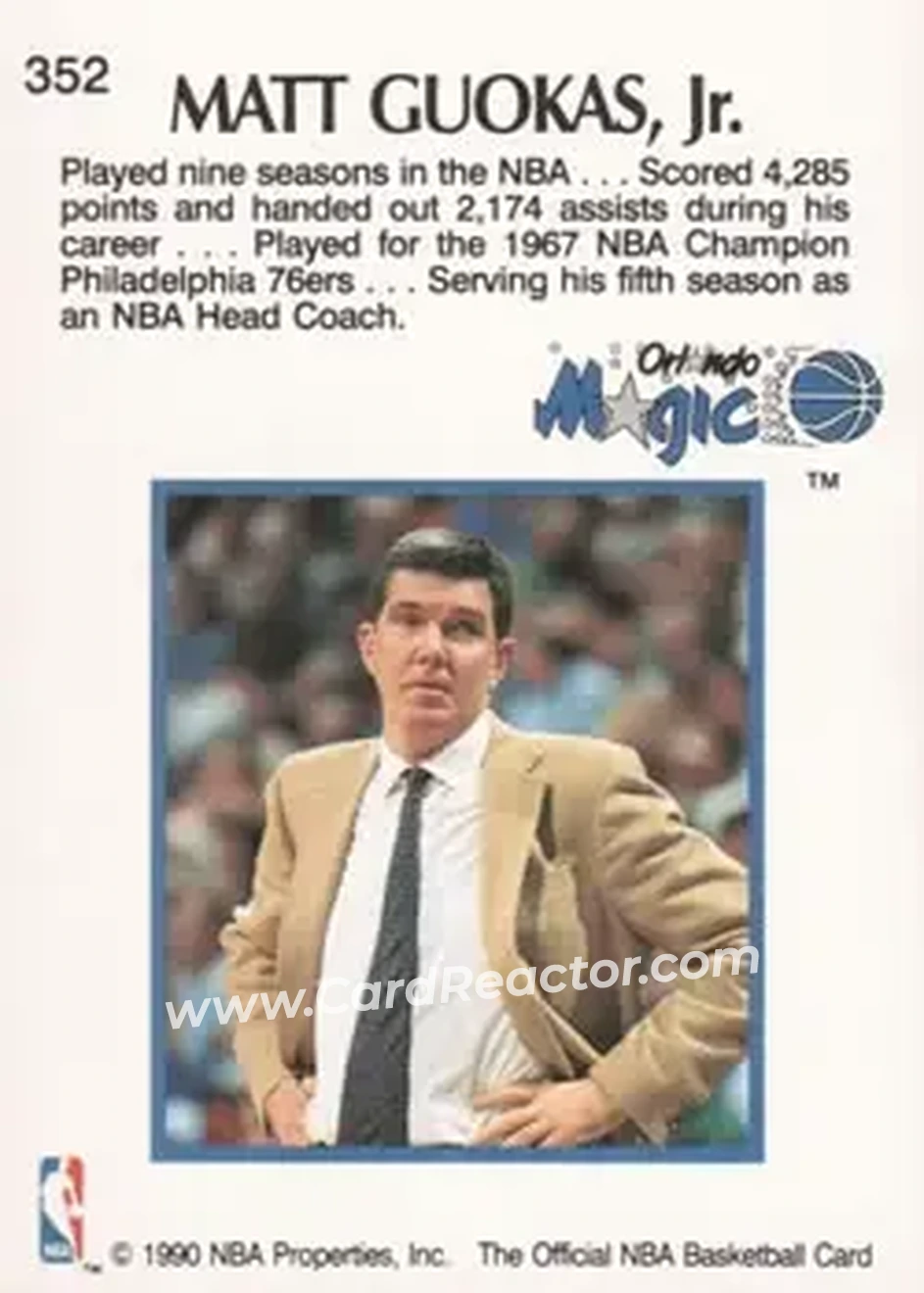 1990-91 Hoops #352 - Matt Guokas - Back