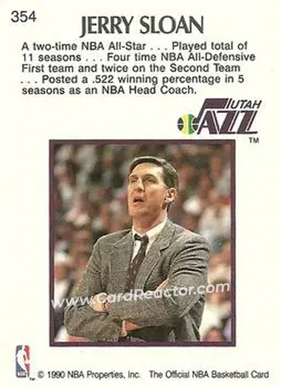 1990-91 Hoops #354 - Jerry Sloan - Back