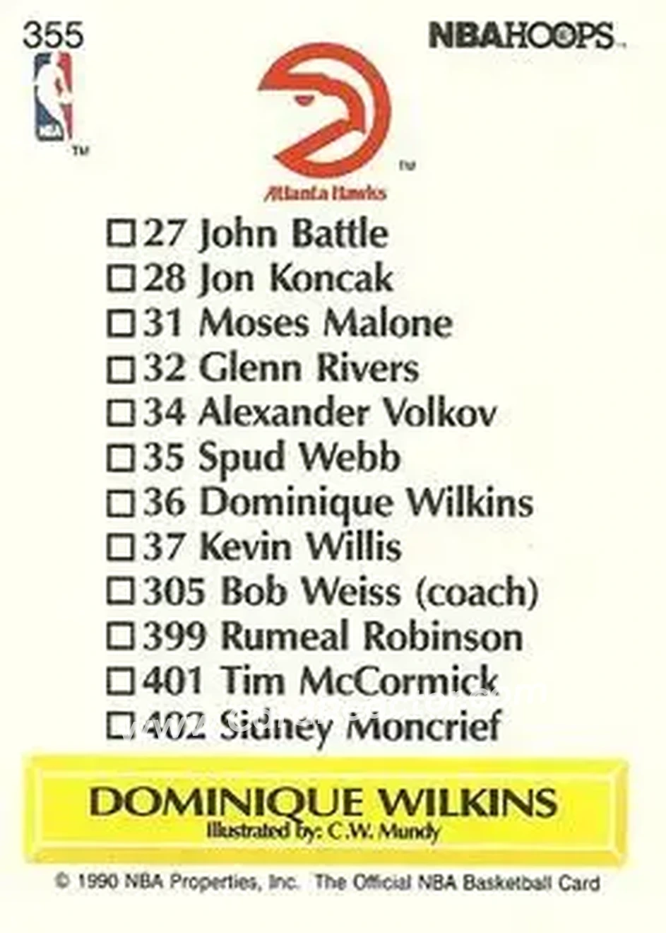 1990-91 Hoops #355 - Dominique Wilkins - Atlanta Hawks - Back 1990-91 Hoops #355 - Dominique Wilkins - Atlanta Hawks - Back