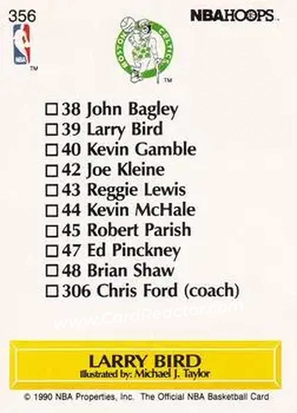 1990-91 Hoops #356 - Larry Bird - Boston Celtics - Back