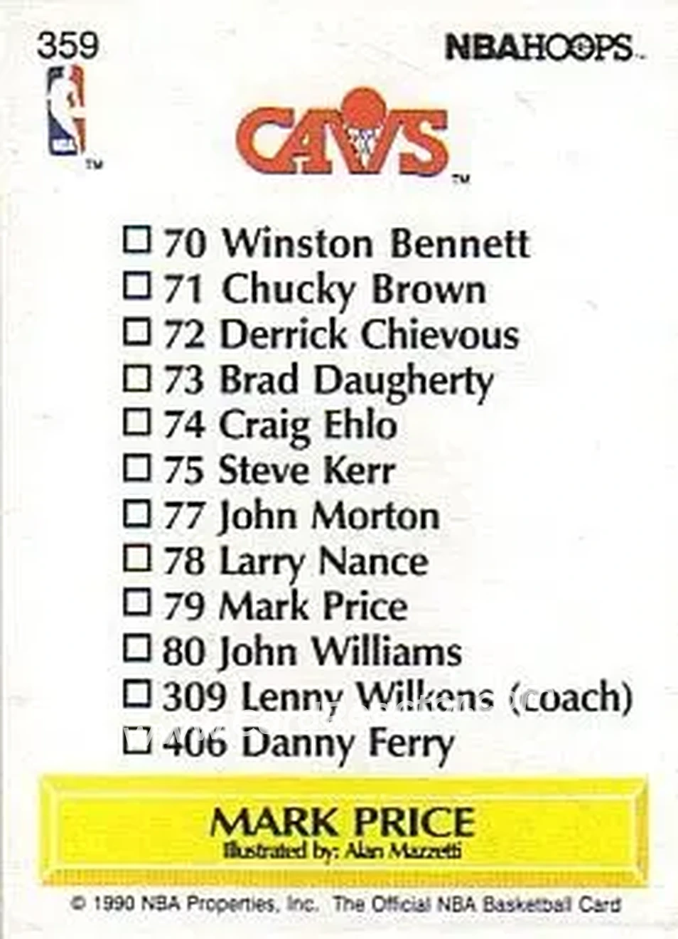 1990-91 Hoops #359 - Mark Price - Cleveland Cavaliers - Back