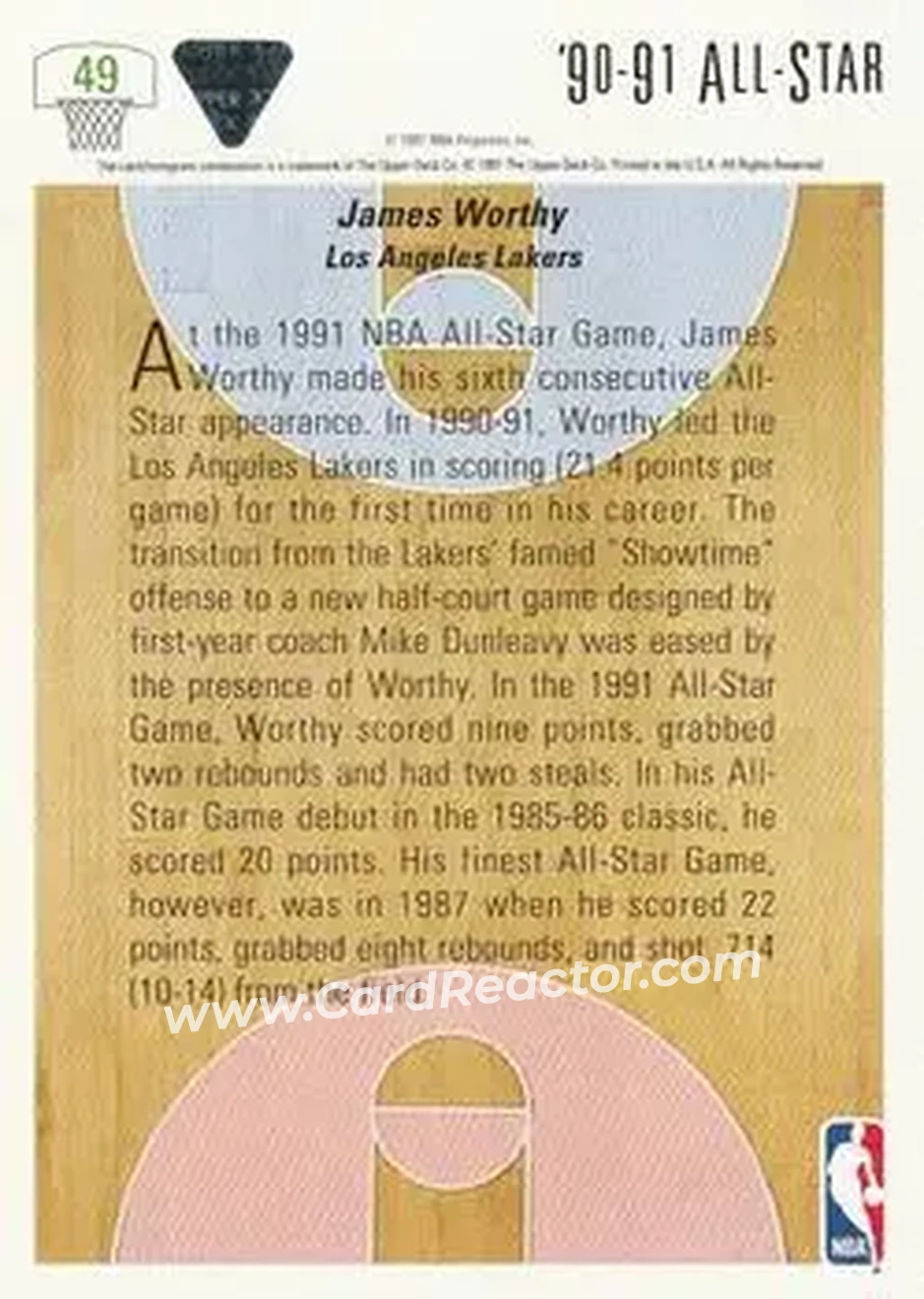 1991-92 Upper Deck #49 - James Worthy - Los Angeles Lakers - Back 1991-92 Upper Deck #49 - James Worthy - Los Angeles Lakers - Back