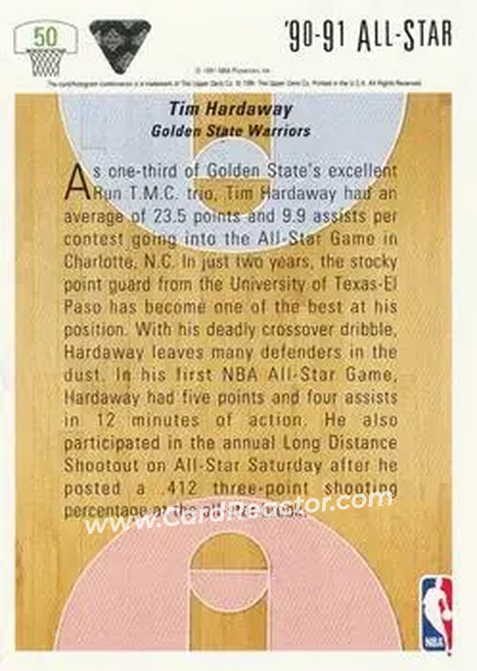 1991-92 Upper Deck #50 - Tim Hardaway - Golden State Warriors - Back
