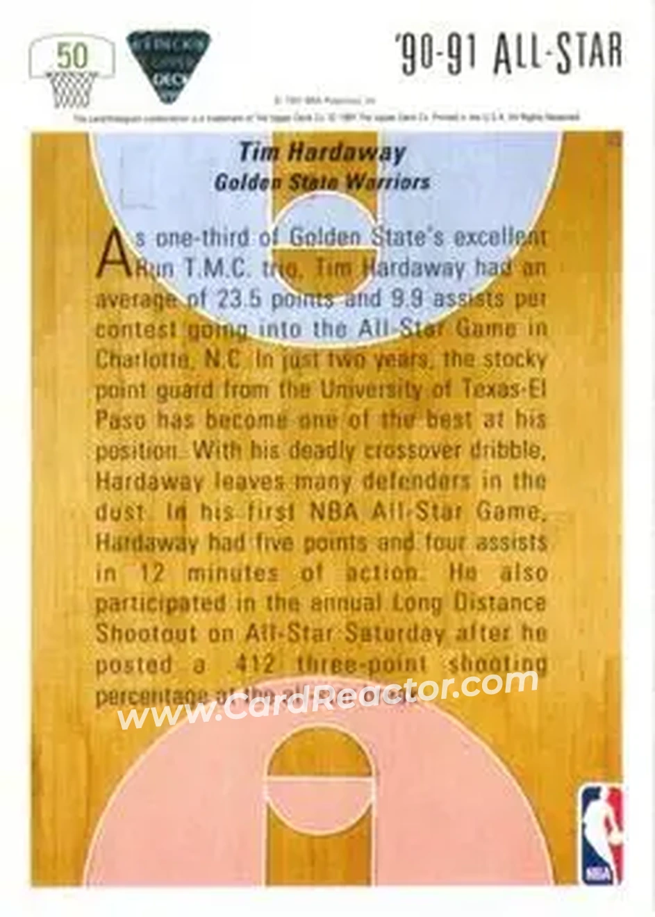 1991-92 Upper Deck #50 - Tim Hardaway - Golden State Warriors - Back