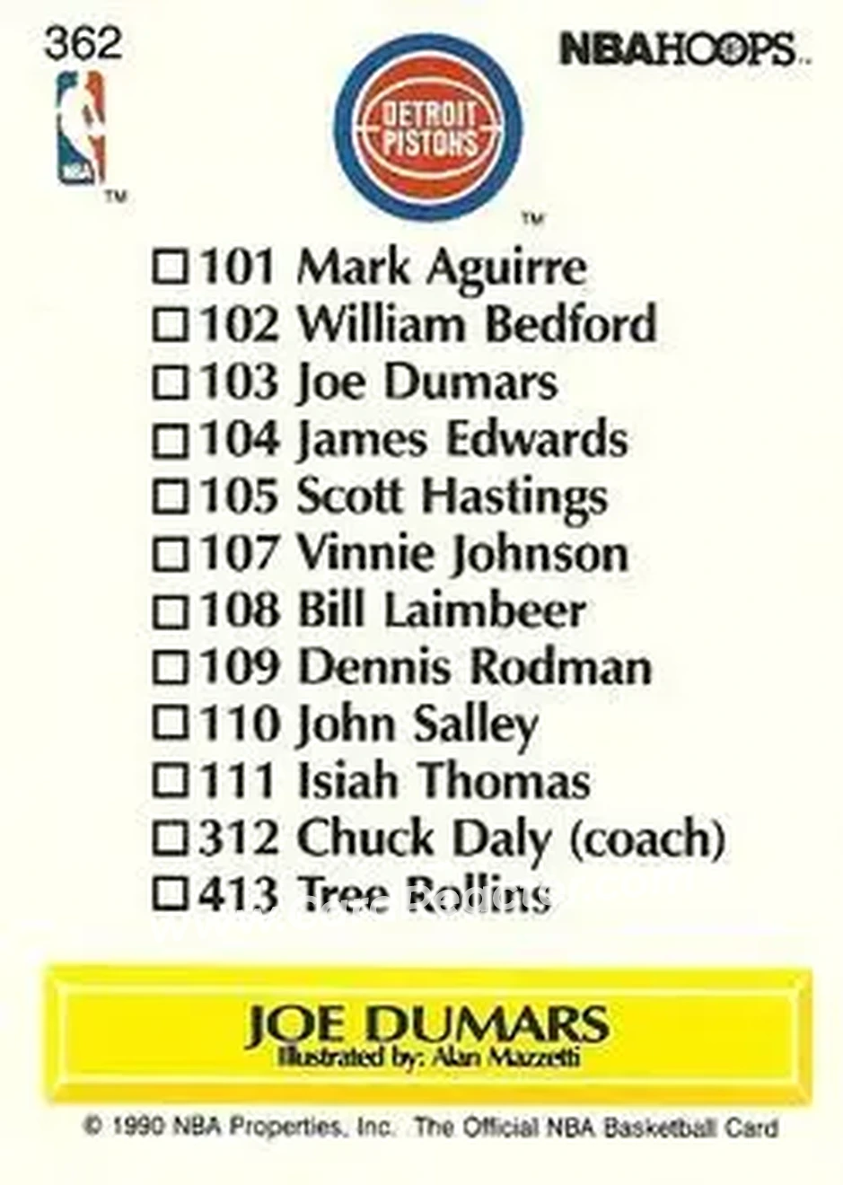 1990-91 Hoops #362 - Joe Dumars - Detroit Pistons - Back