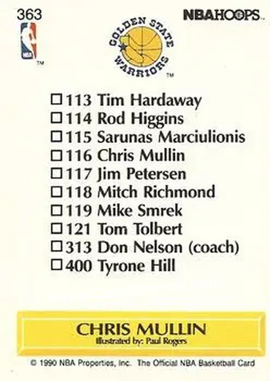 1990-91 Hoops #363 - Chris Mullin - Golden State Warriors - Back