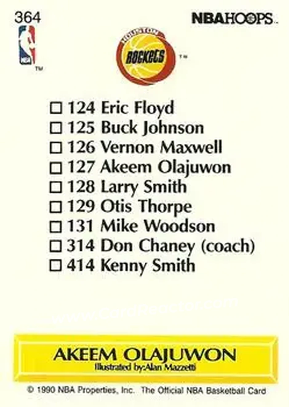1990-91 Hoops #364 - Hakeem Olajuwon - Houston Rockets - Back