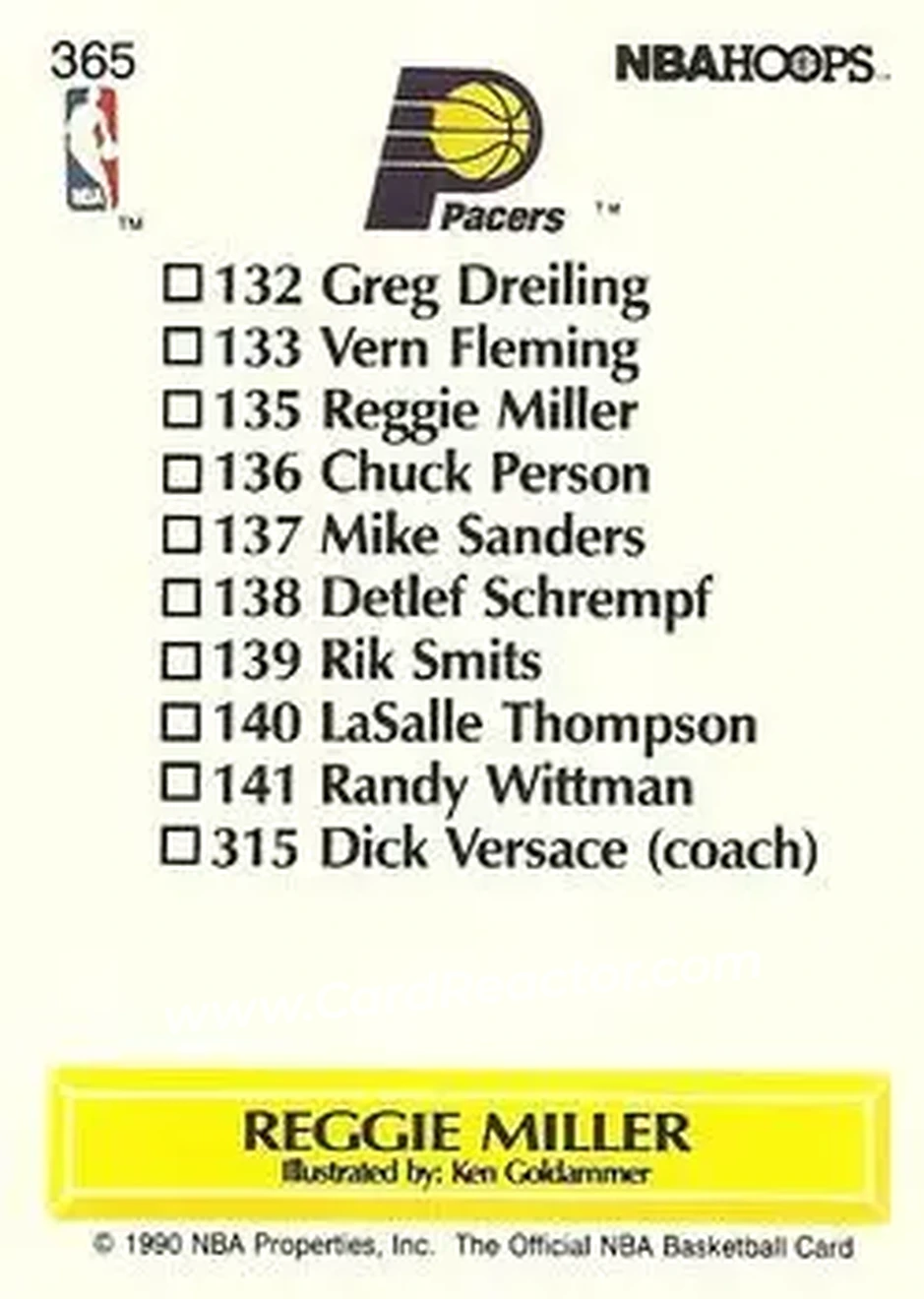 1990-91 Hoops #365 - Reggie Miller - Indiana Pacers - Back