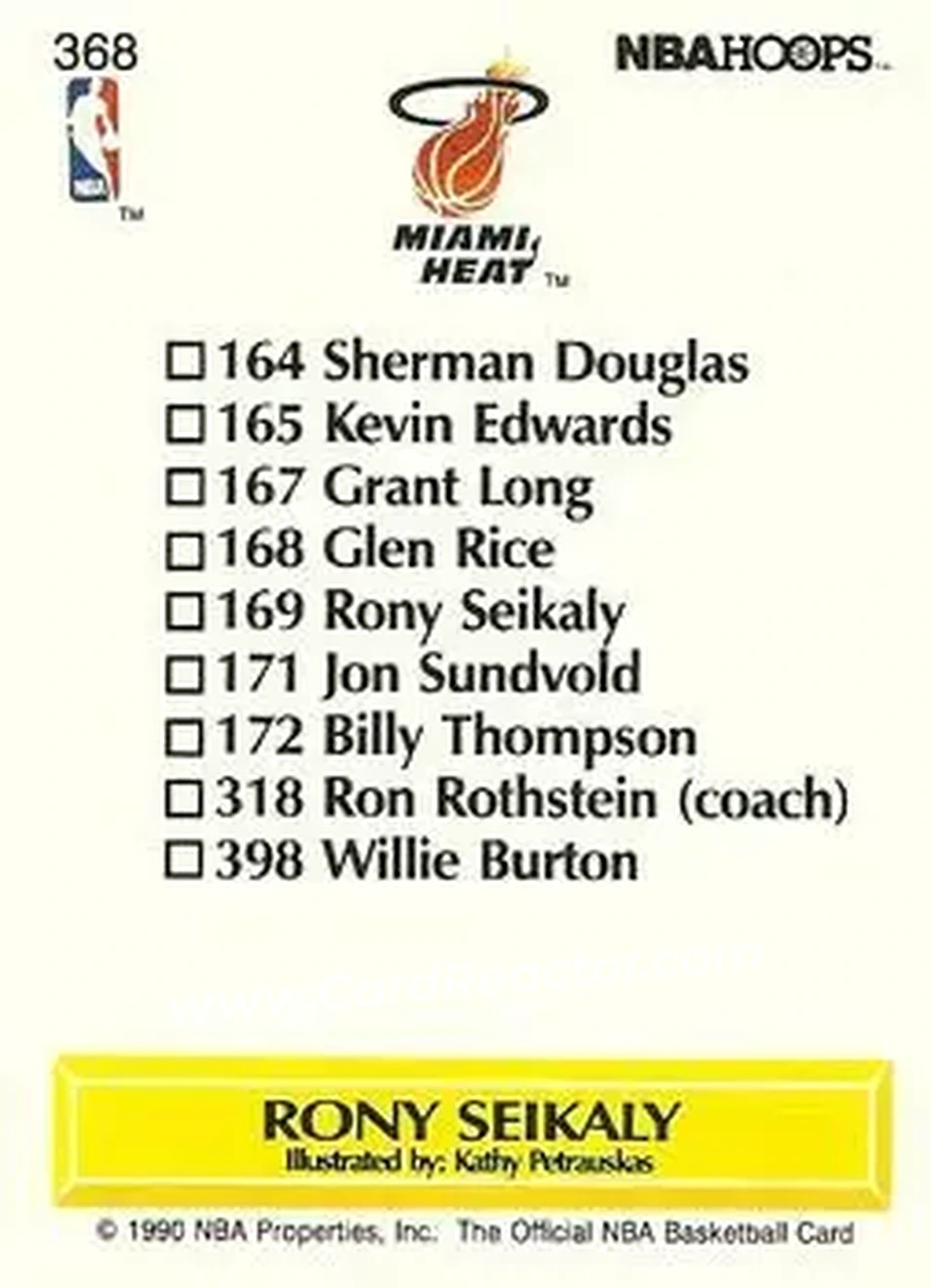 1990-91 Hoops #368 - Rony Seikaly - Miami Heat - Back
