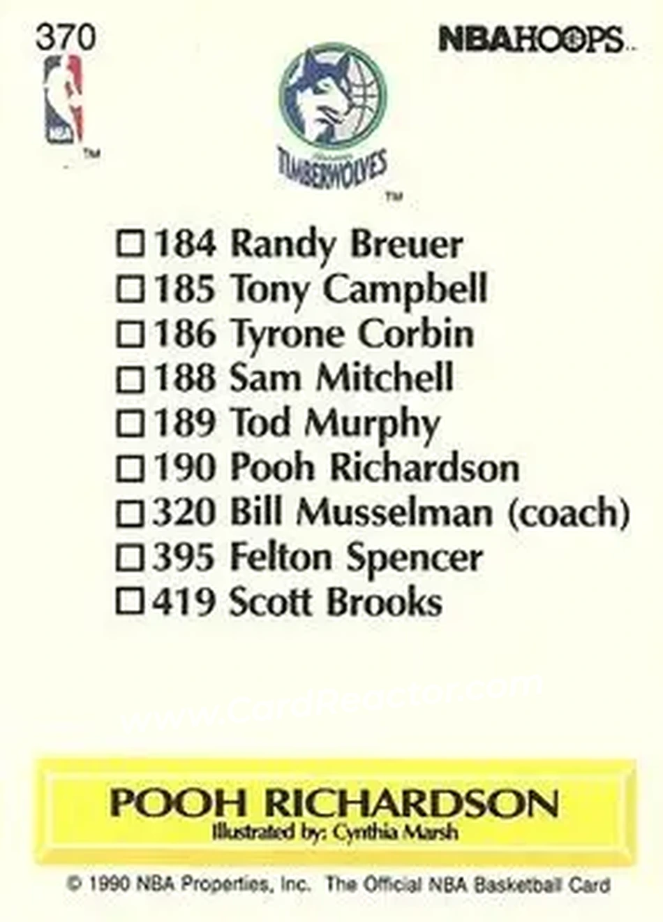 1990-91 Hoops #370 - Pooh Richardson - Minnesota Timberwolves - Back 1990-91 Hoops #370 - Pooh Richardson - Minnesota Timberwolves - Back