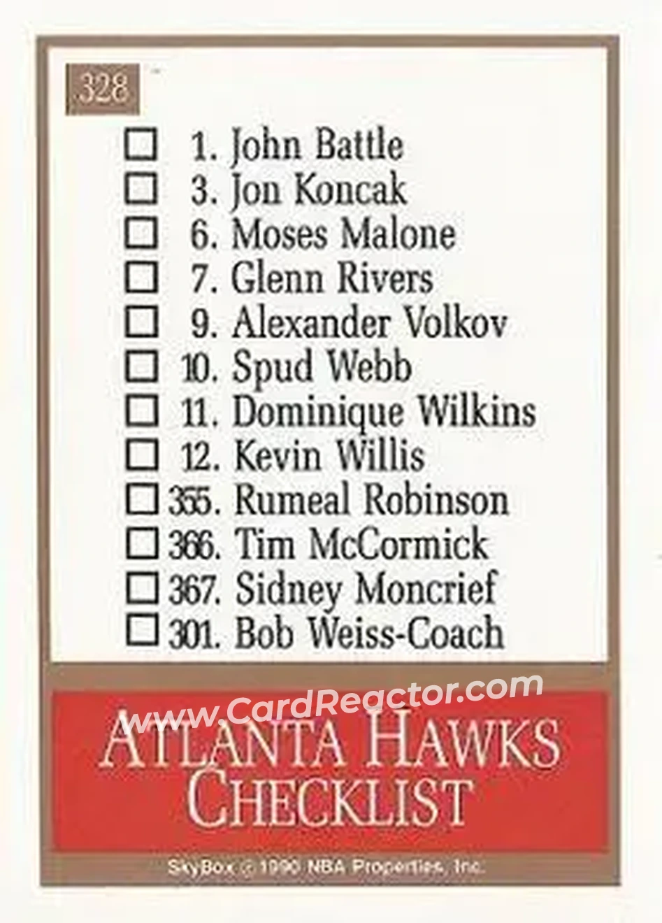 1990-91 SkyBox #328 - Card #328 - Atlanta Hawks - Back
