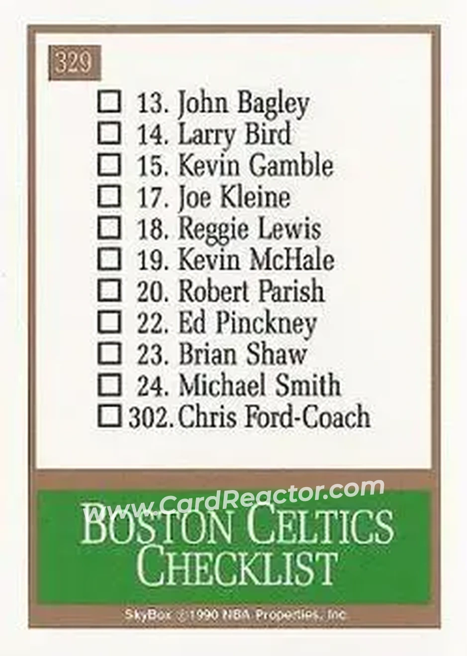 1990-91 SkyBox #329 - Card #329 - Boston Celtics - Back