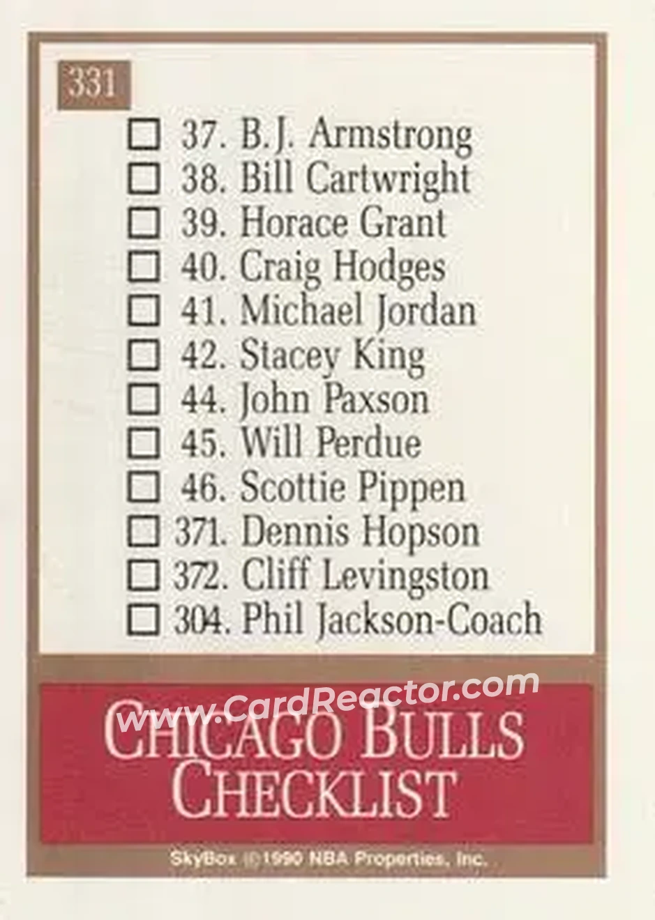 1990-91 SkyBox #331 - Card #331 - Chicago Bulls - Back