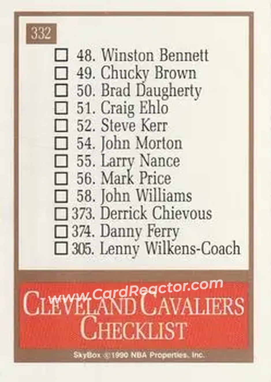 1990-91 SkyBox #332 - Card #332 - Cleveland Cavaliers - Back