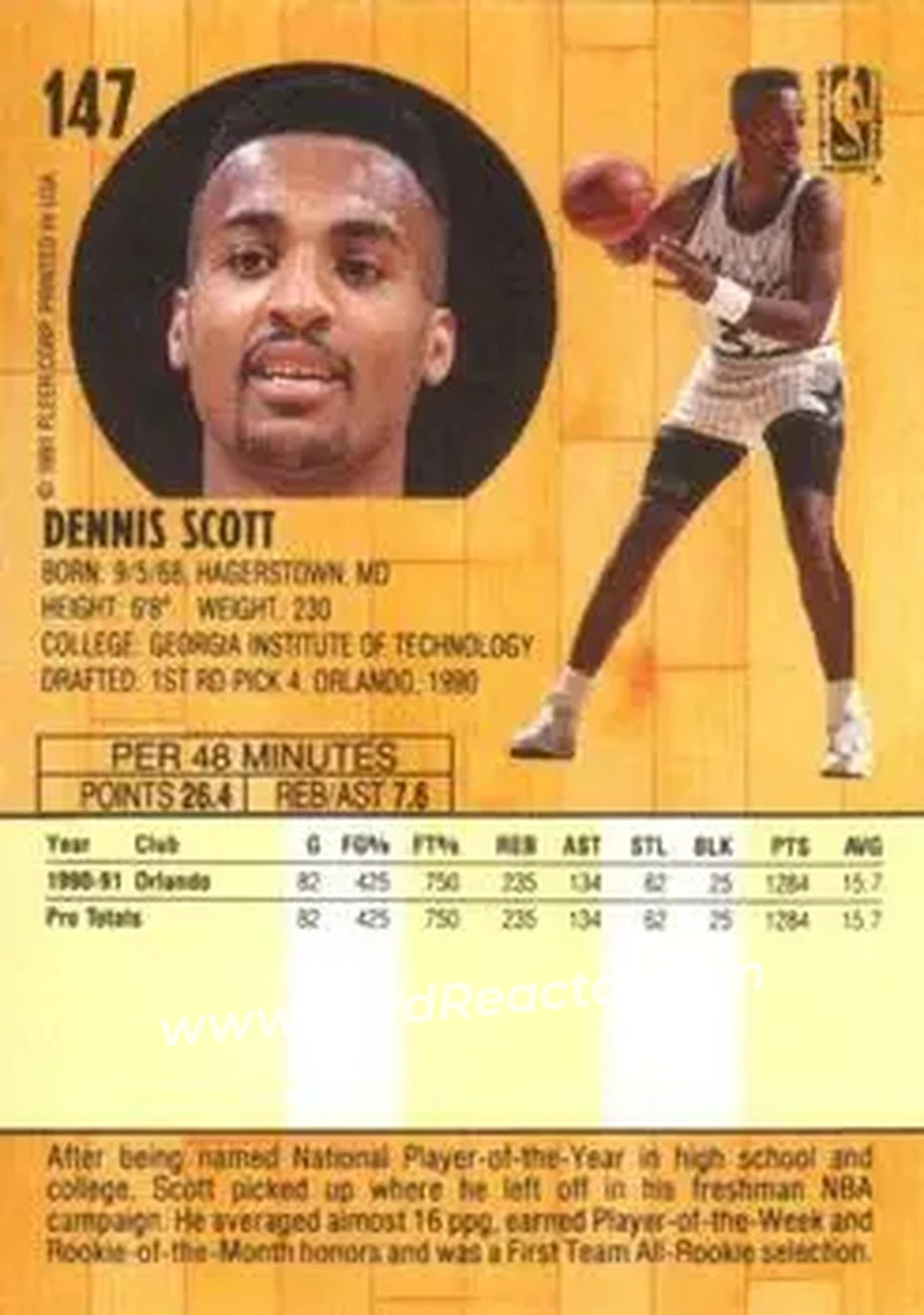 1991-92 Fleer #147 - Dennis Scott - Orlando Magic - Back