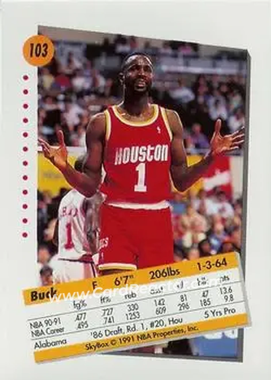 1991-92 SkyBox #103 - Buck Johnson - Houston Rockets - Back
