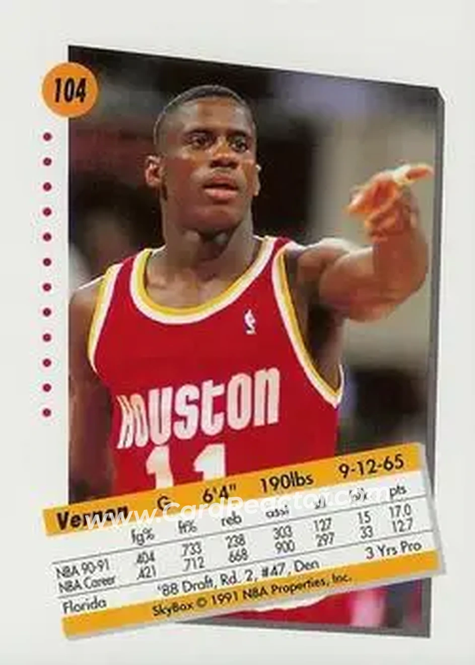 1991-92 SkyBox #104 - Vernon Maxwell - Houston Rockets - Back