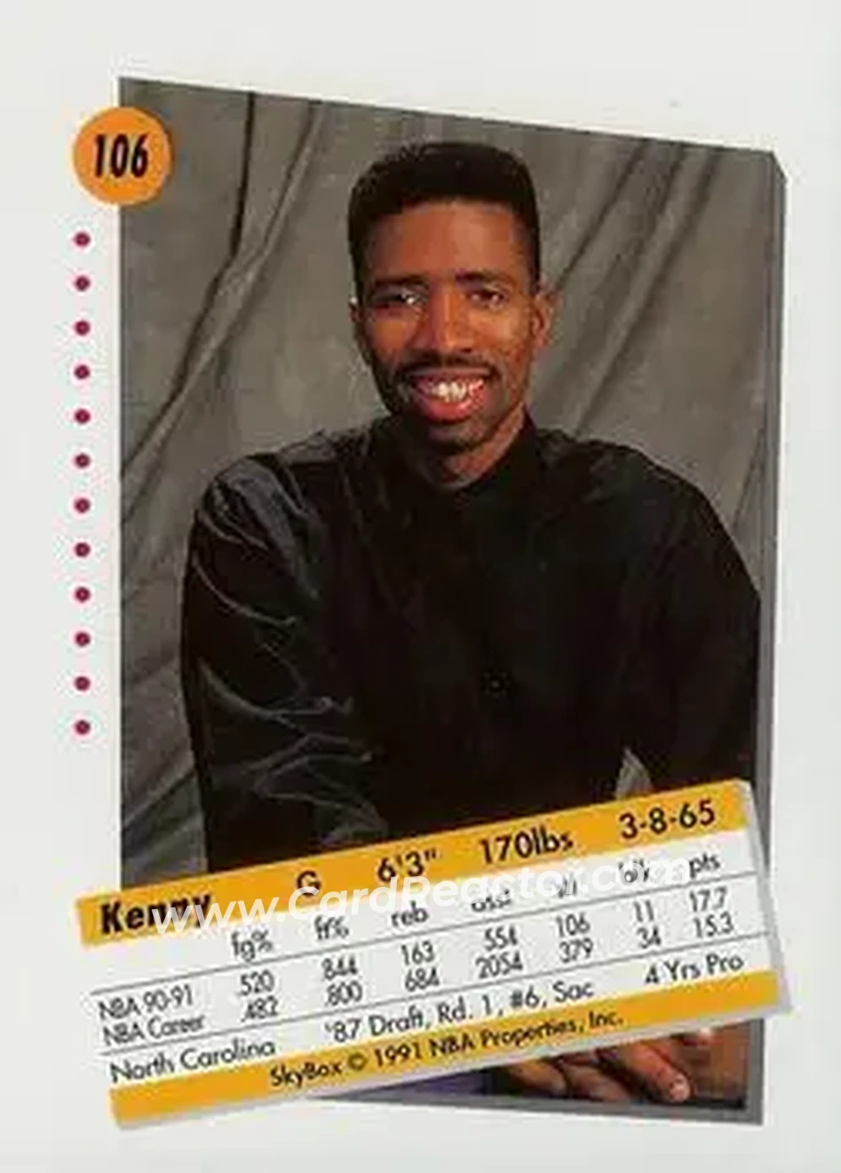 1991-92 SkyBox #106 - Kenny Smith - Houston Rockets - Back