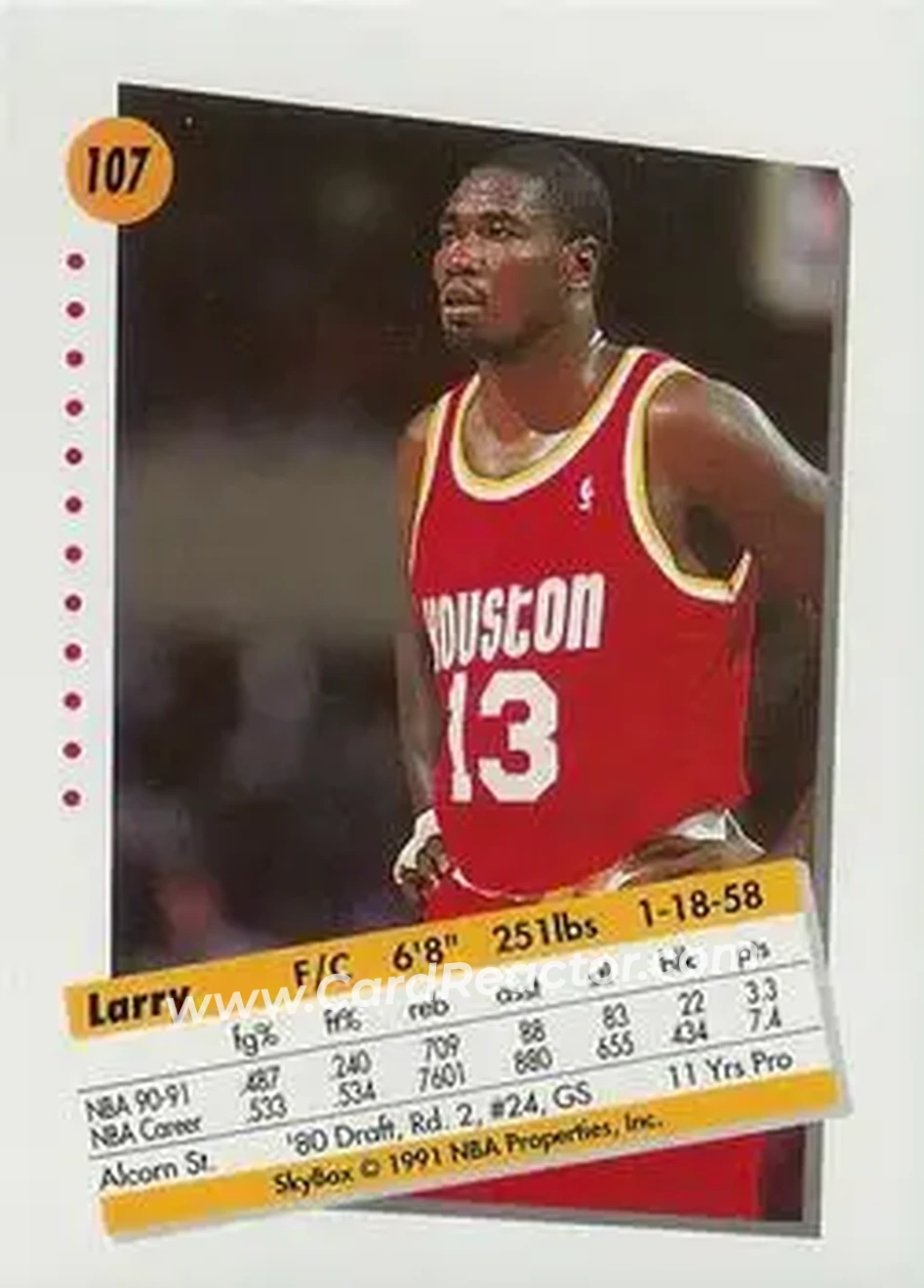 1991-92 SkyBox #107 - Larry Smith - Houston Rockets - Back