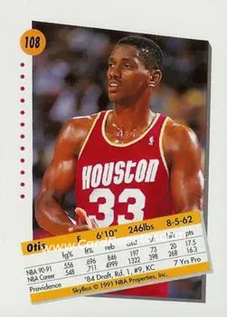 1991-92 SkyBox #108 - Otis Thorpe - Houston Rockets - Back