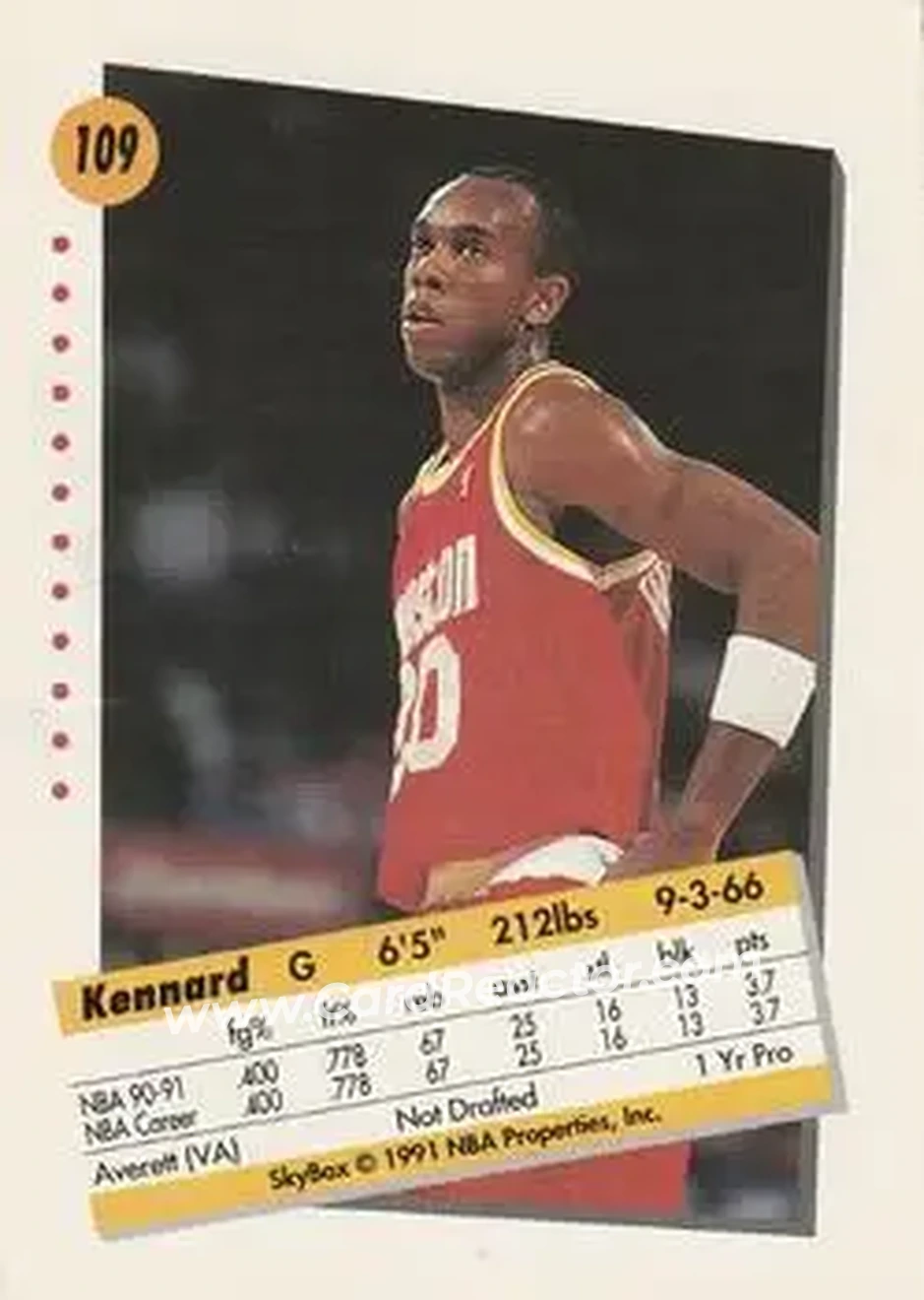 1991-92 SkyBox #109 - Kennard Winchester - Houston Rockets - Back 1991-92 SkyBox #109 - Kennard Winchester - Houston Rockets - Back