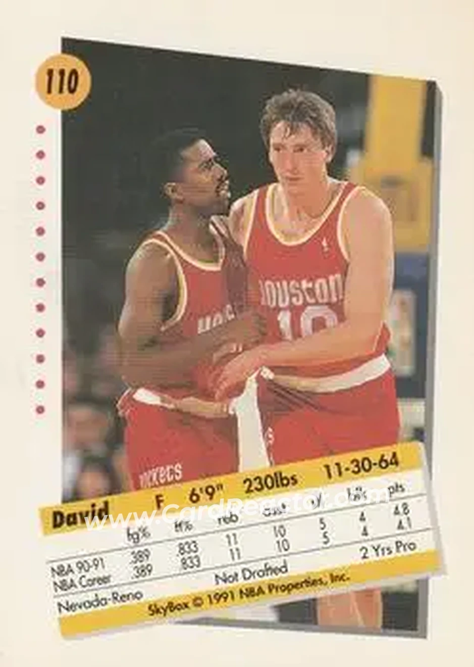 1991-92 SkyBox #110 - David Wood - Houston Rockets - Back