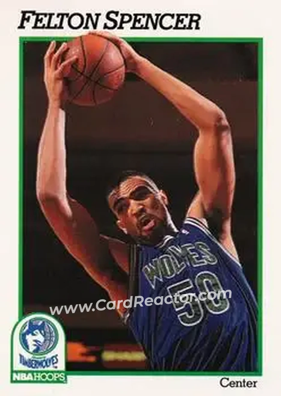 1991-92 Hoops #130 - Felton Spencer - Minnesota Timberwolves - Front 1991-92 Hoops #130 - Felton Spencer - Minnesota Timberwolves - Front
