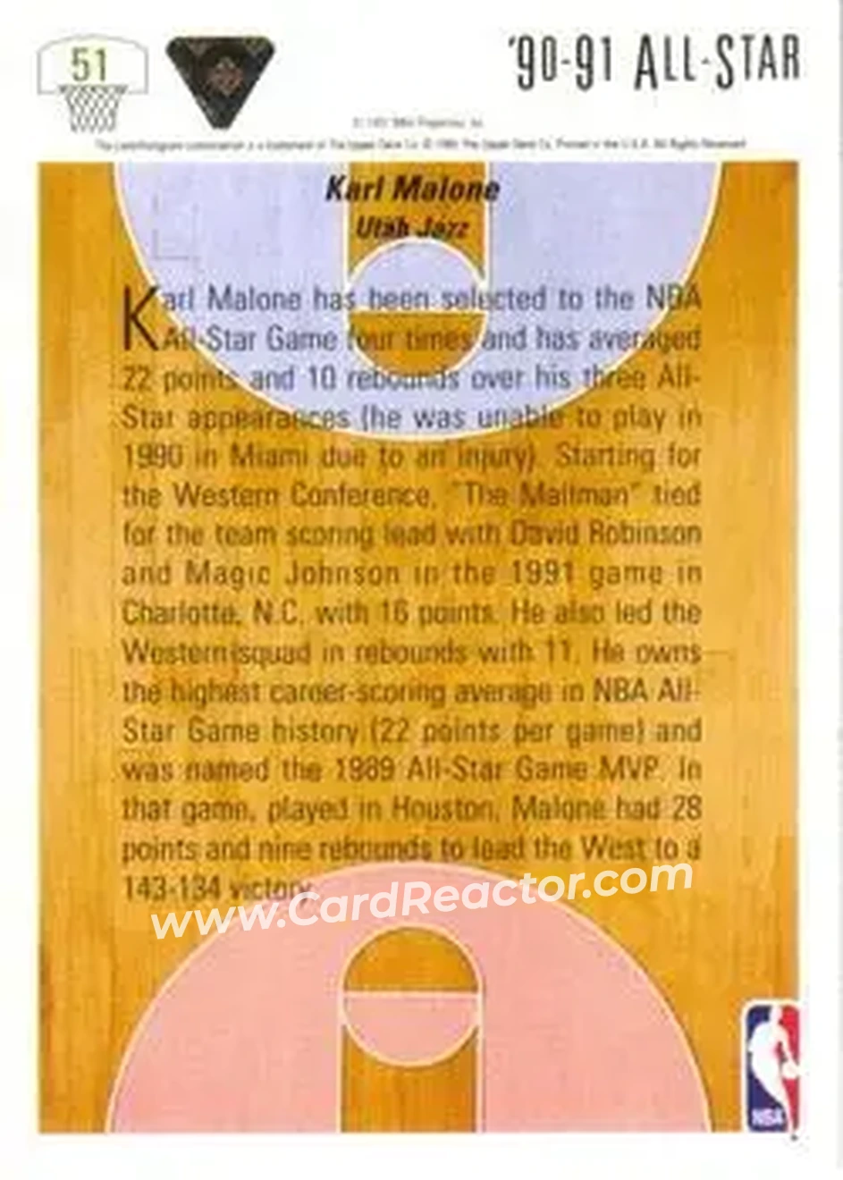 1991-92 Upper Deck #51 - Karl Malone - Utah Jazz - Back 1991-92 Upper Deck #51 - Karl Malone - Utah Jazz - Back