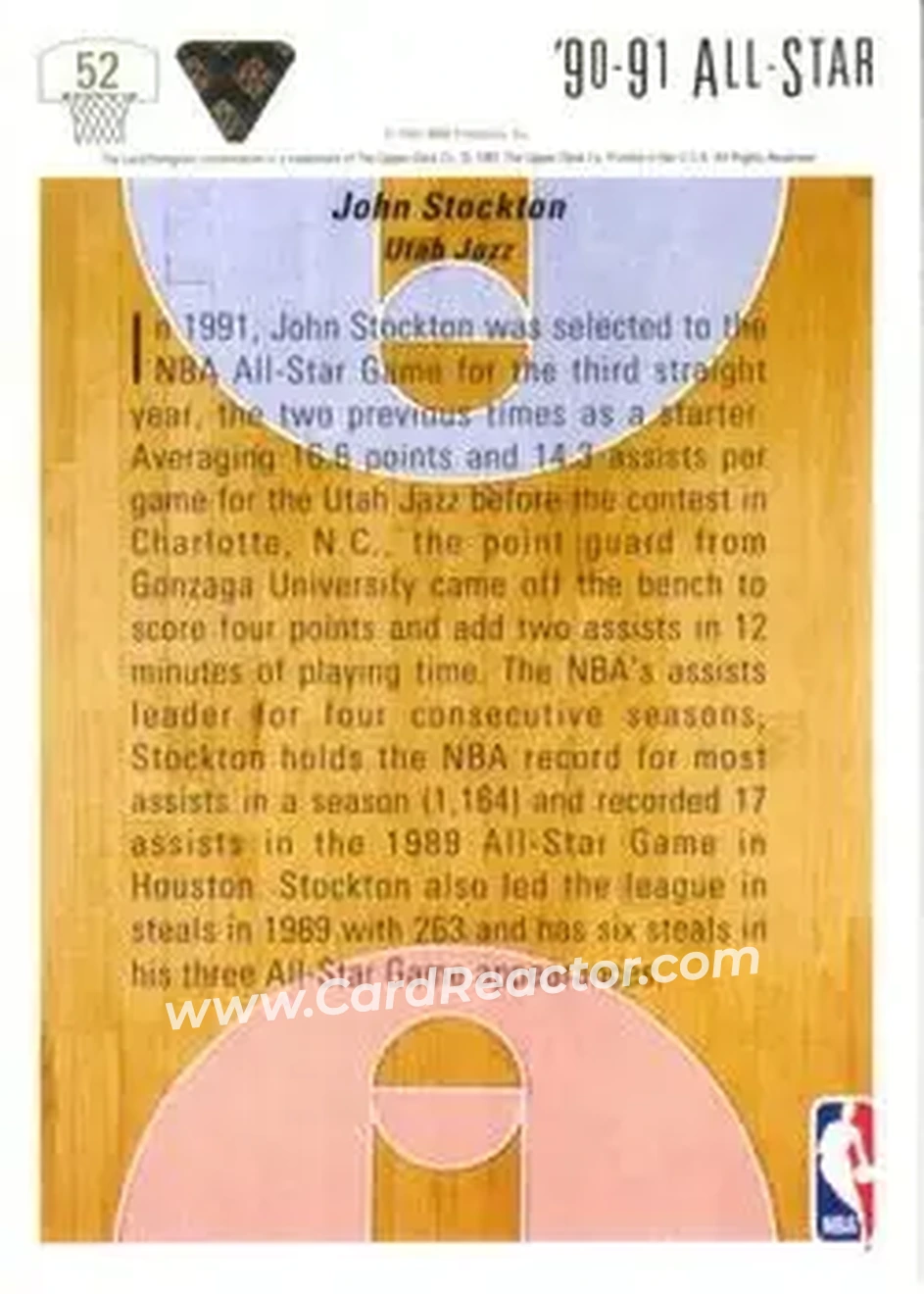 1991-92 Upper Deck #52 - John Stockton - Utah Jazz - Back