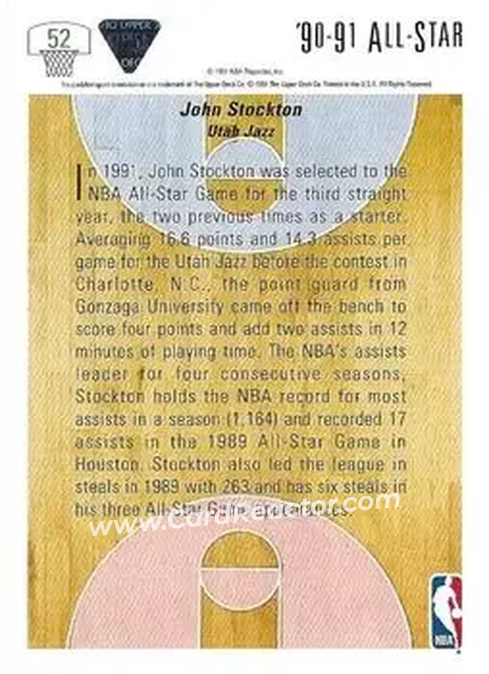 1991-92 Upper Deck #52 - John Stockton - Utah Jazz - Back 1991-92 Upper Deck #52 - John Stockton - Utah Jazz - Back