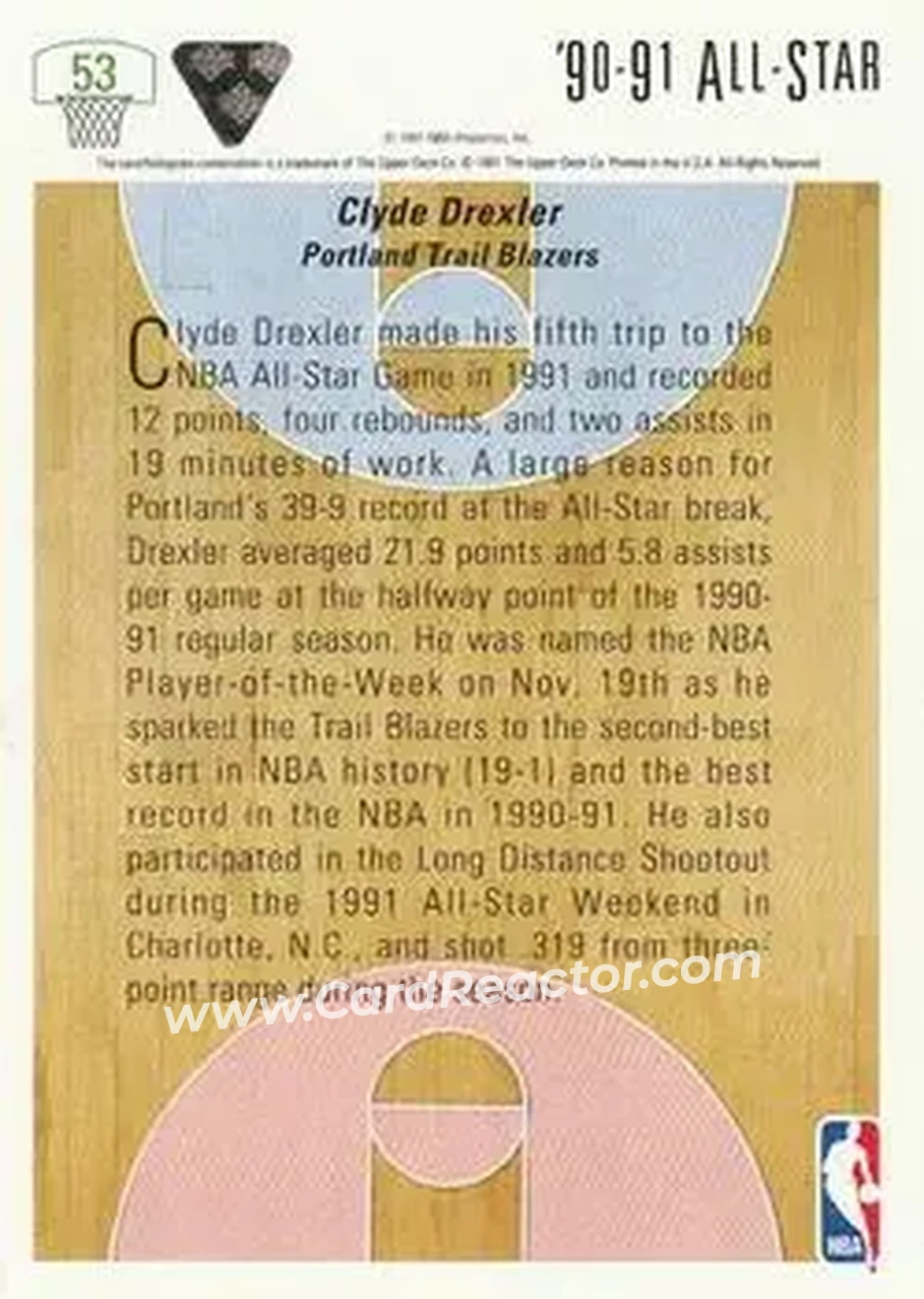 1991-92 Upper Deck #53 - Clyde Drexler - Portland Trail Blazers - Back