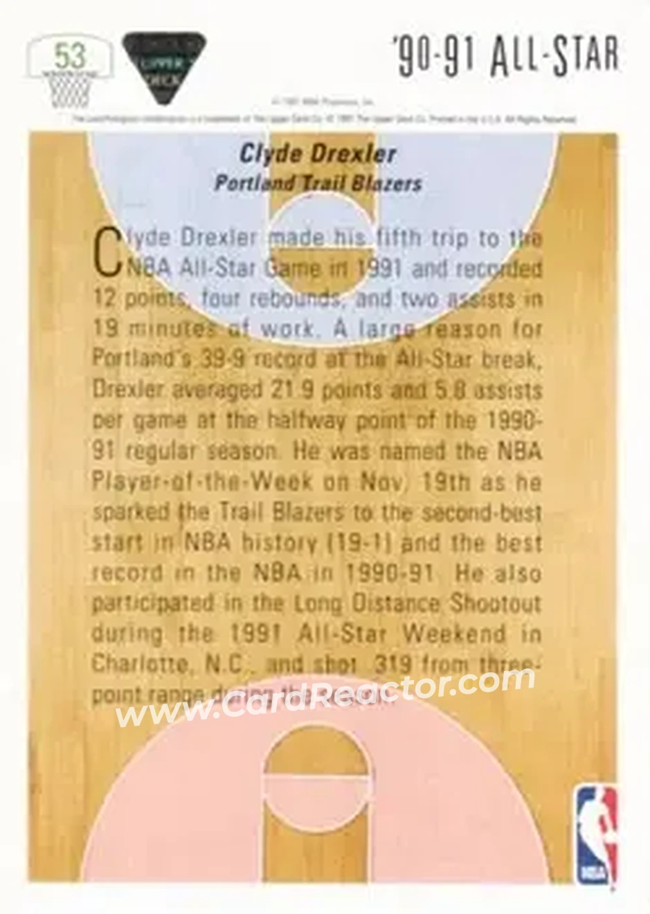 1991-92 Upper Deck #53 - Clyde Drexler - Portland Trail Blazers - Back