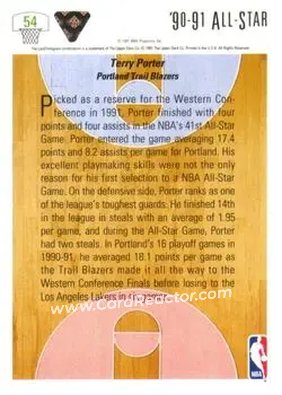 1991-92 Upper Deck #54 - Terry Porter - Portland Trail Blazers - Back
