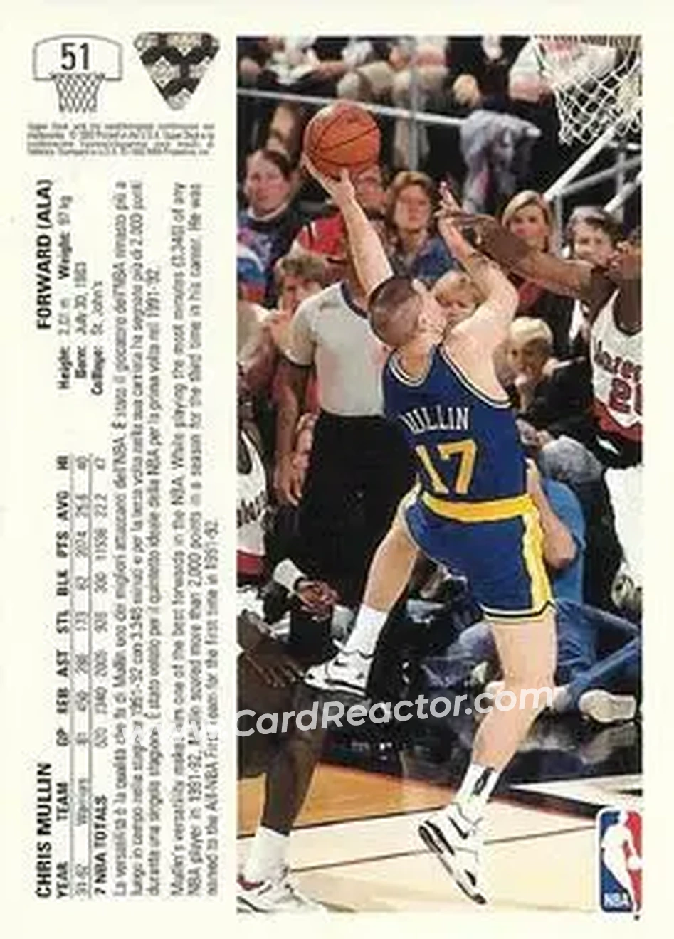 1991-92 Upper Deck Italian #51 - Chris Mullin - Golden State Warriors - Back 1991-92 Upper Deck Italian #51 - Chris Mullin - Golden State Warriors - Back