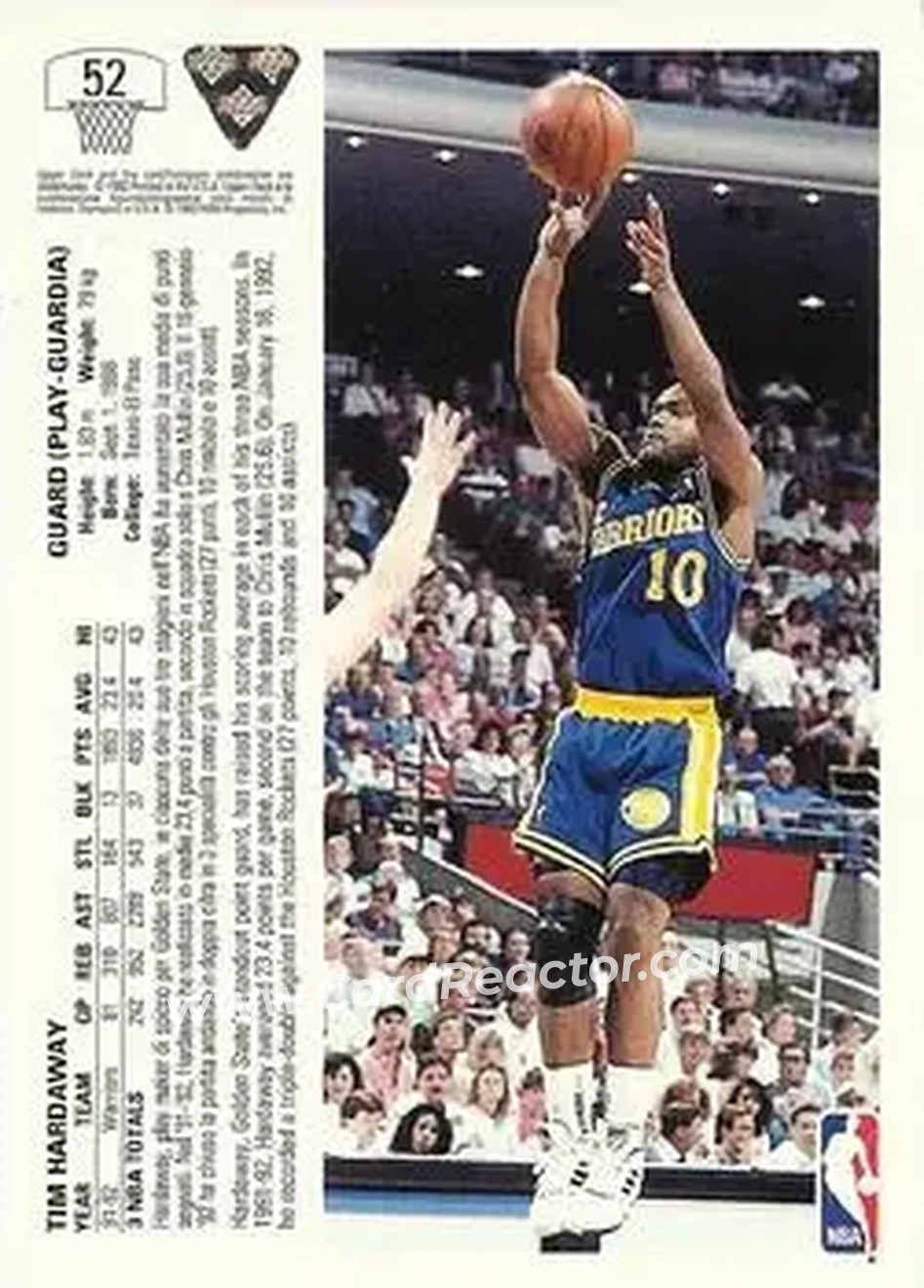 1991-92 Upper Deck Italian #52 - Tim Hardaway - Golden State Warriors - Back 1991-92 Upper Deck Italian #52 - Tim Hardaway - Golden State Warriors - Back