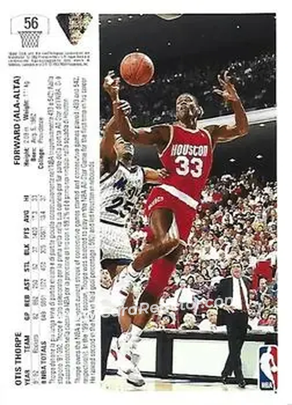 1991-92 Upper Deck Italian #56 - Otis Thorpe - Houston Rockets - Back 1991-92 Upper Deck Italian #56 - Otis Thorpe - Houston Rockets - Back