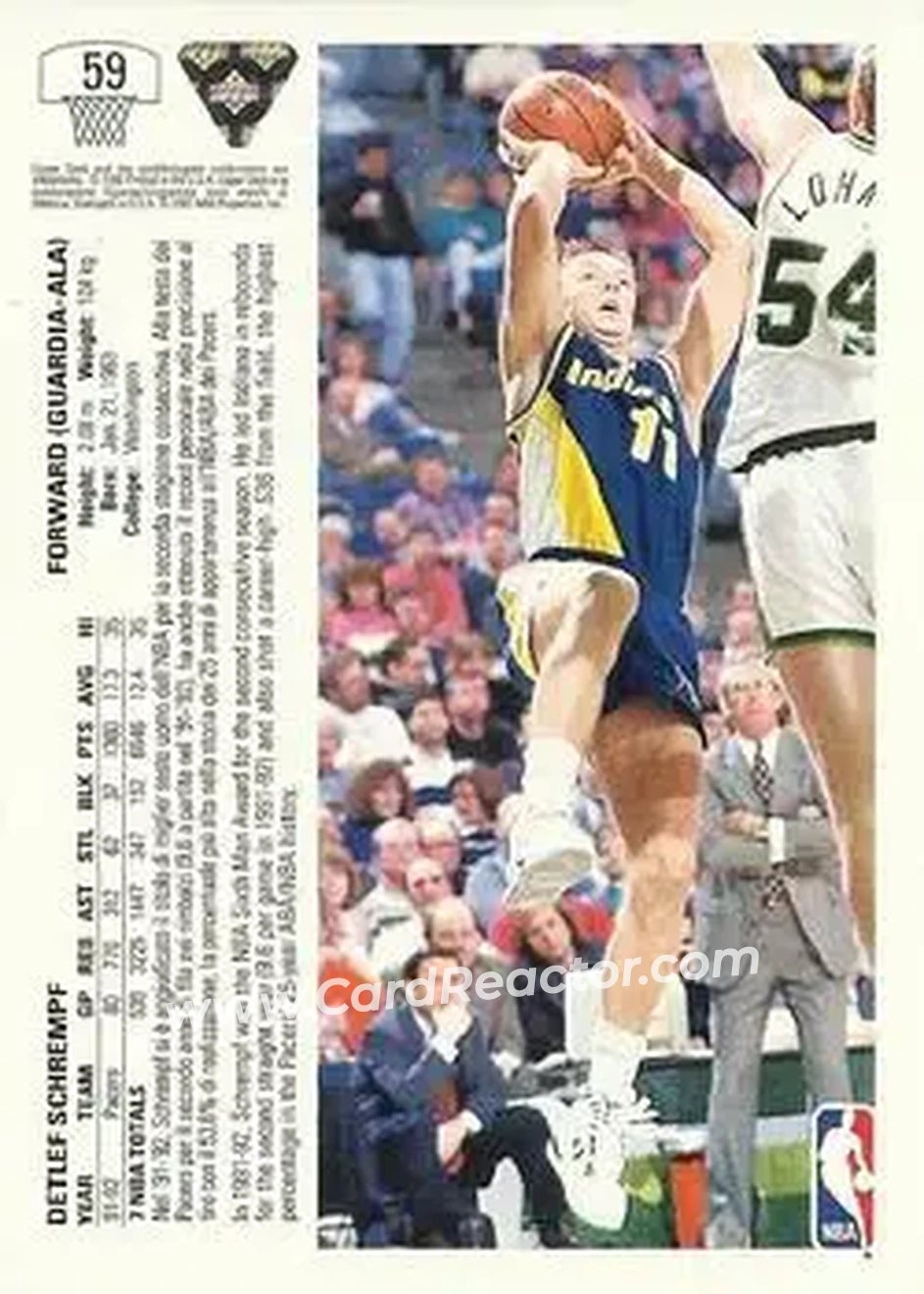 1991-92 Upper Deck Italian #59 - Detlef Schrempf - Indiana Pacers - Back 1991-92 Upper Deck Italian #59 - Detlef Schrempf - Indiana Pacers - Back