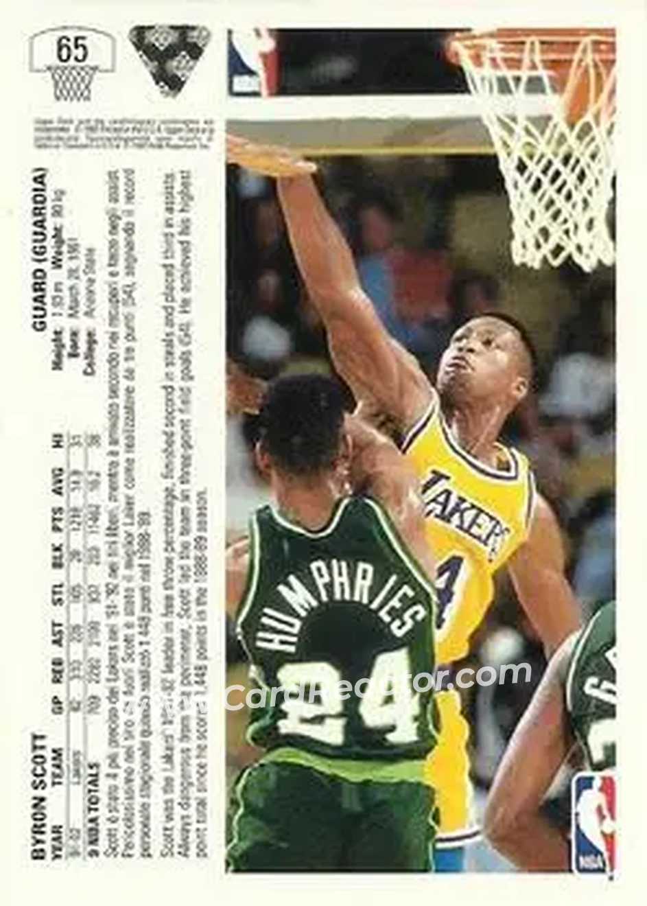 1991-92 Upper Deck Italian #65 - Byron Scott - Los Angeles Lakers - Back