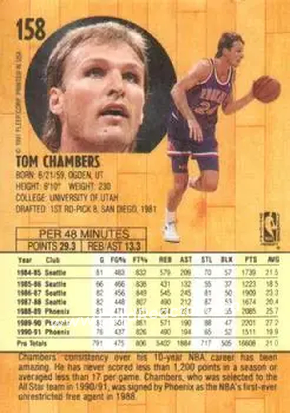 1991-92 Fleer #158 - Tom Chambers - Phoenix Suns - Back