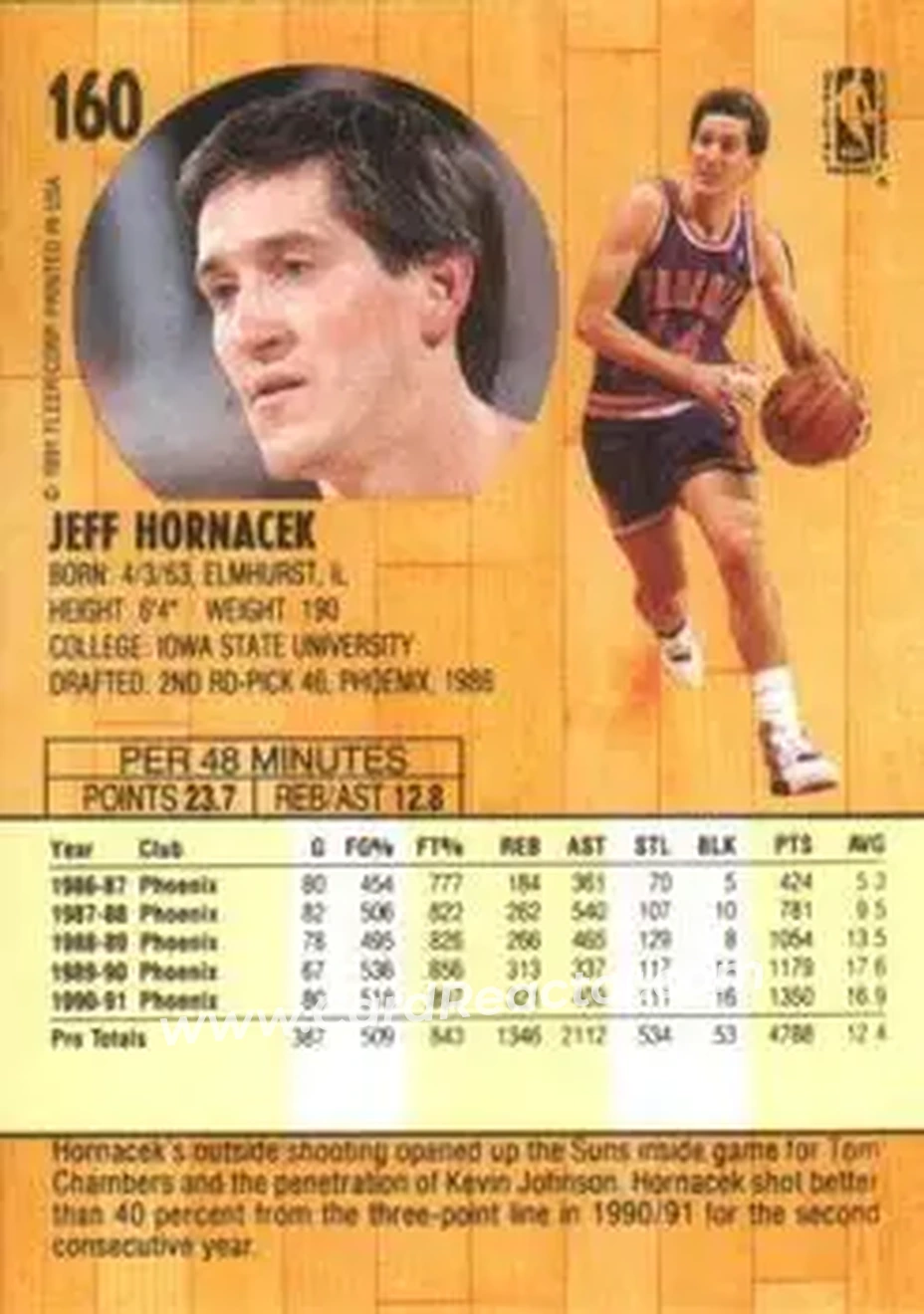 1991-92 Fleer #160 - Jeff Hornacek - Phoenix Suns - Back
